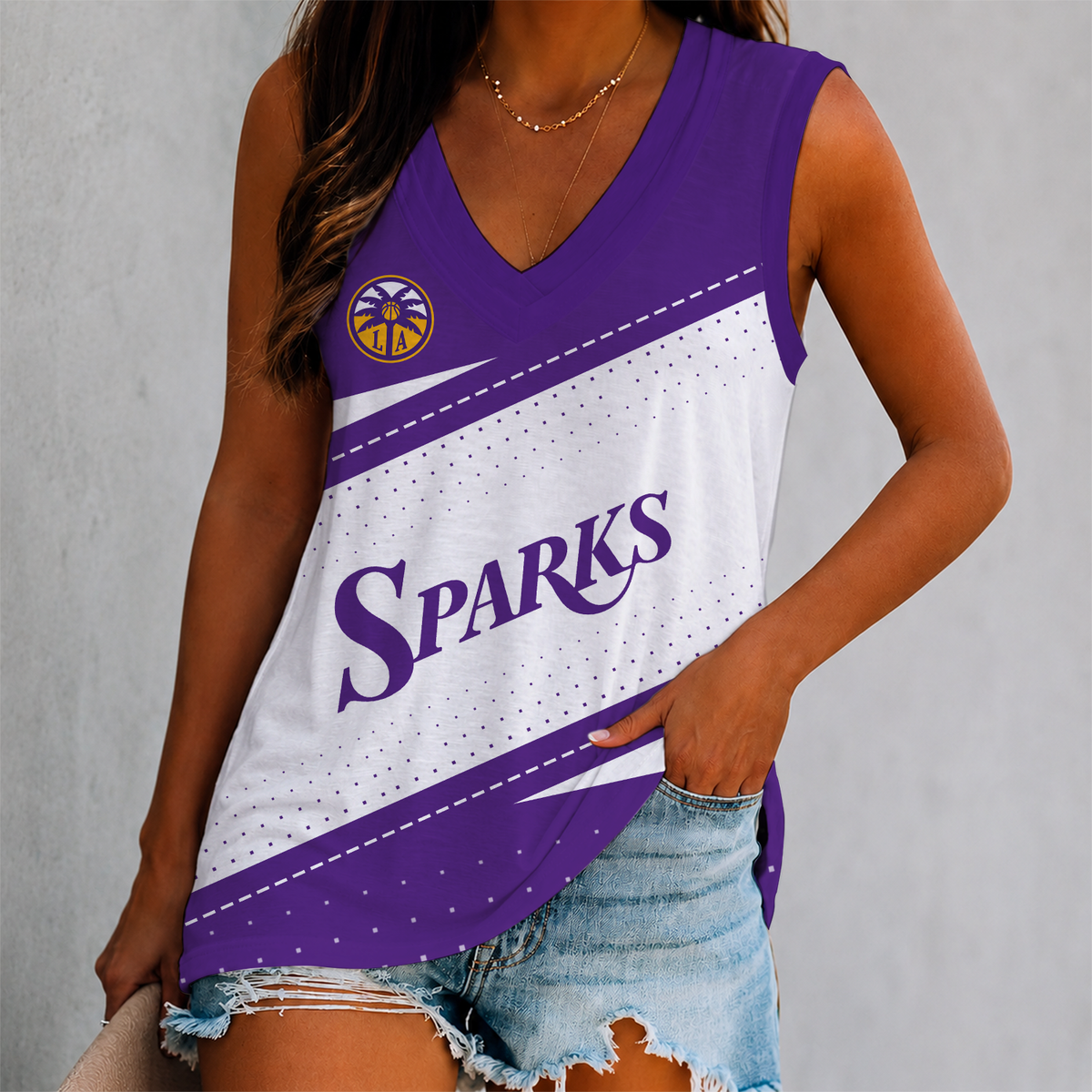 LIMITED EDITION - NEW CUSTOMIZED WNBA08 LAS LOS ANGELES SPARKS WOMEN'S V-NECK TANK TOP