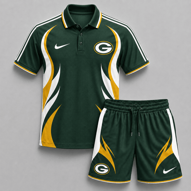 EXCLUSIVE EDITION - NEW CUSTOMIZED | NFL08 GBP GREEN BAY PACKERS POLO SHIRT & SHORT PANTS SET