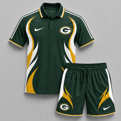 EXCLUSIVE EDITION - NEW CUSTOMIZED | NFL08 GBP GREEN BAY PACKERS POLO SHIRT & SHORT PANTS SET