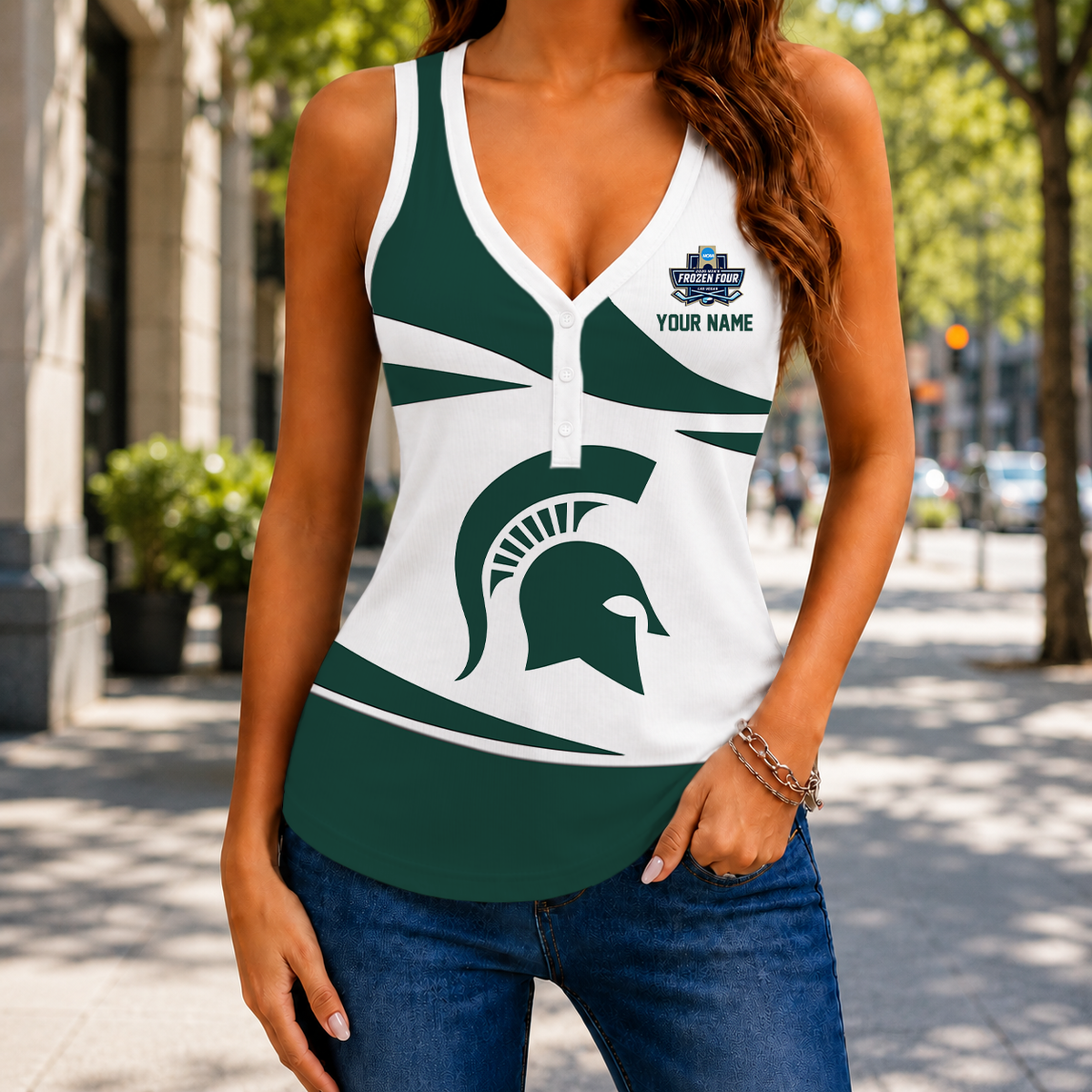 SPECIAL EDITION - NEW CUSTOMIZED NCAA MFF08 MSS MICHIGAN STATE SPARTANS WOMEN'S V-NECK TANK TOP