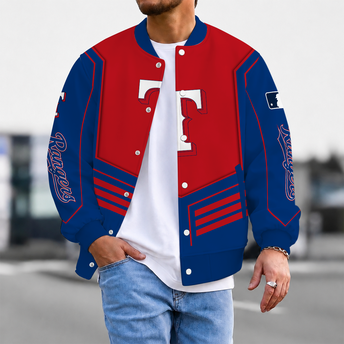 EXCLUSIVE EDITION - NEW CUSTOMIZED MLB08 TRS TEXAS RANGERS SATIN VARSITY & BASEBALL JACKET