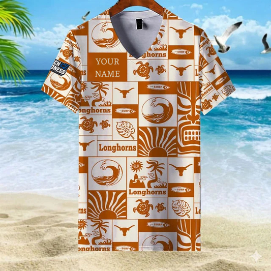LIMITED EDITION - NEW CUSTOMIZED NCAA MAM08 TXL TX LONGHORNS V-NECK FEMALE SHIRT