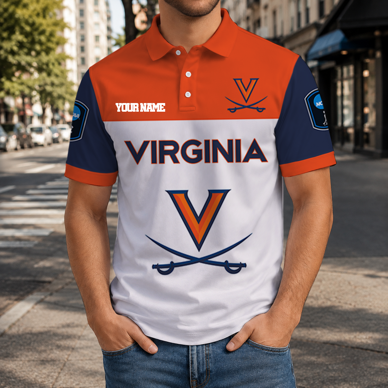 VIRAL EDITION - NEW CUSTOMIZED NCAA CFH08 VIC VIRGINIA CAVALIERS POLO SHIRT, ZIP POLO SHIRT & T-SHIRTS