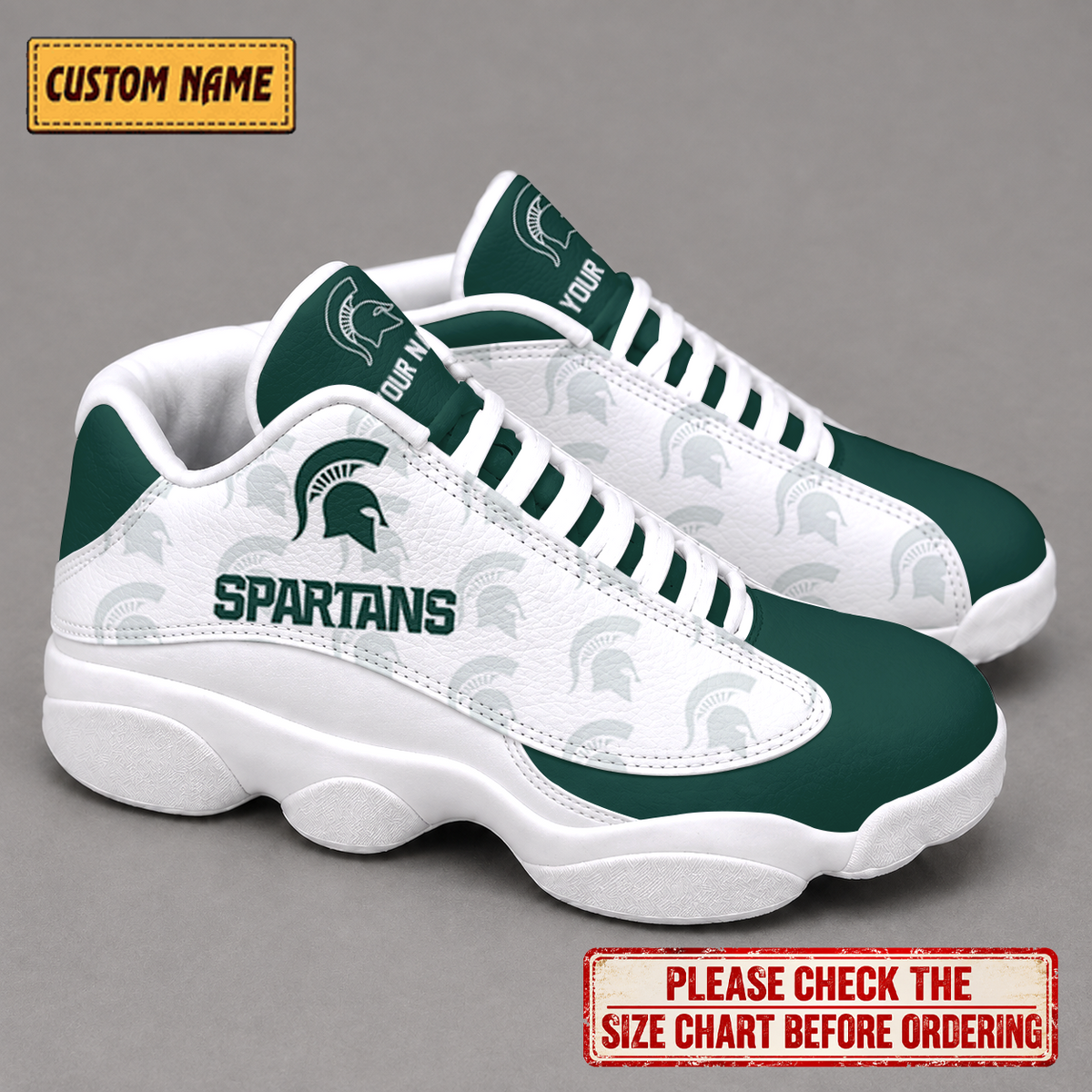 LIMITED EDITION - NEW CUSTOMIZED NCAA MFF08 MSS MICHIGAN STATE SPARTANS AIR JORDAN 13 LOW TOP SNEAKER