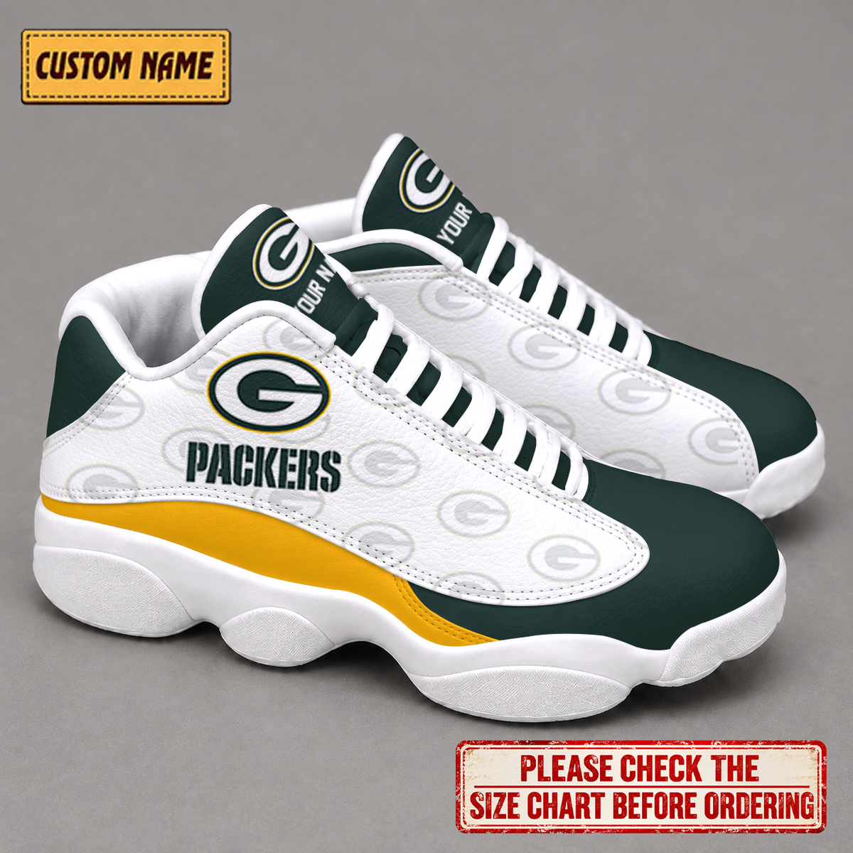 LIMITED EDITION - NEW CUSTOMIZED NFL08 GBP GREEN BAY PACKERS AIR JORDAN 13 LOW TOP SNEAKER