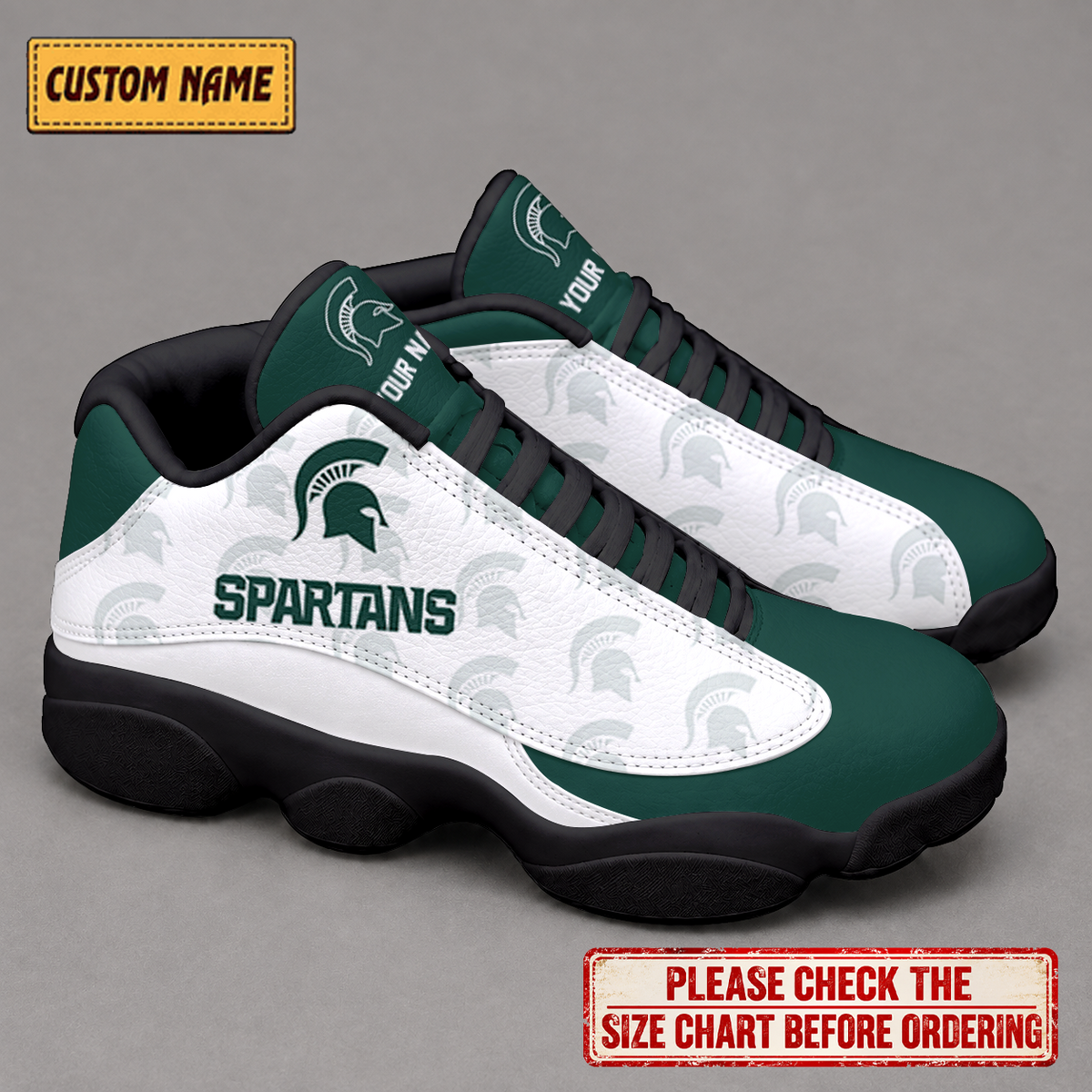 LIMITED EDITION - NEW CUSTOMIZED NCAA MFF08 MSS MICHIGAN STATE SPARTANS AIR JORDAN 13 LOW TOP SNEAKER