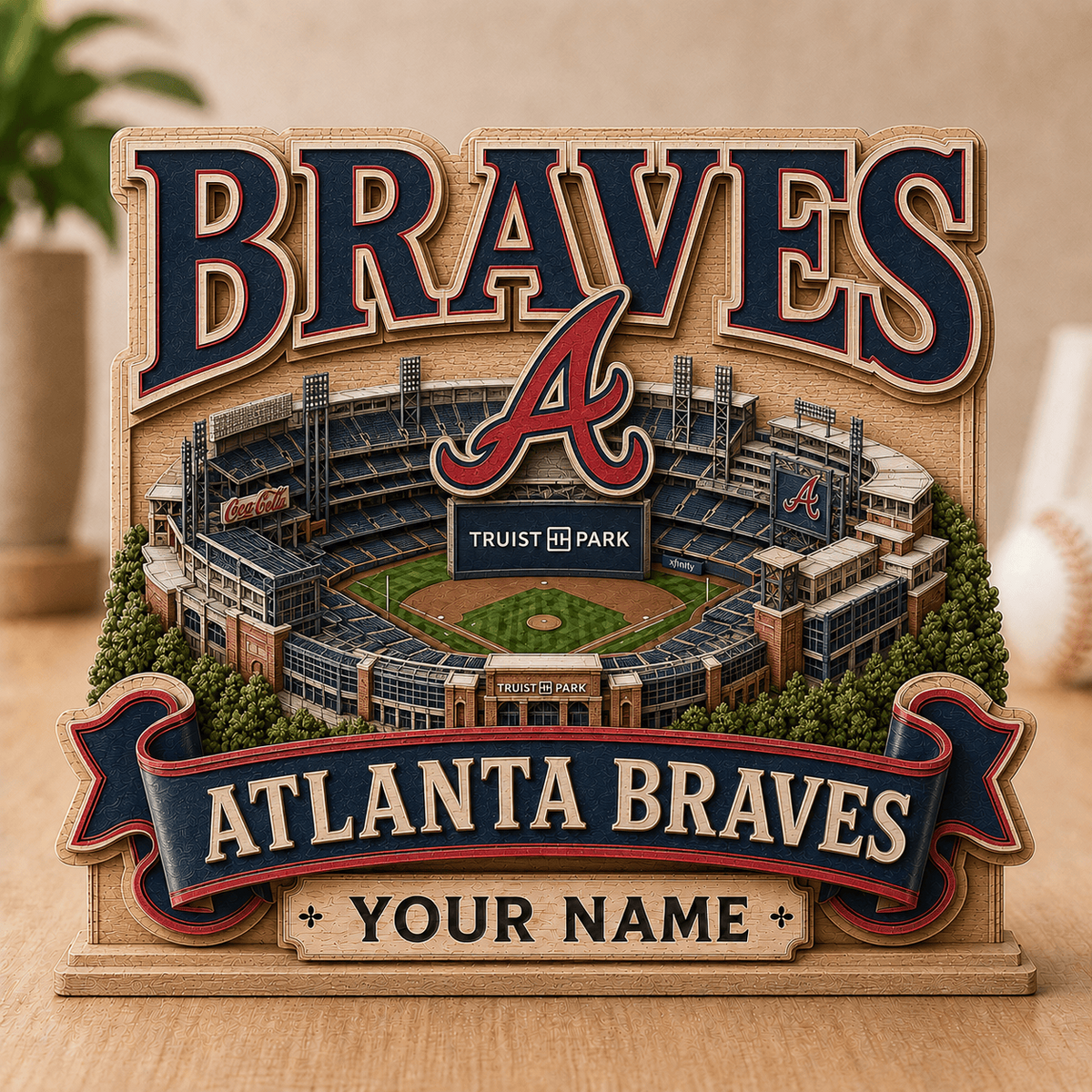 FINAL SALE - NEW CUSTOMIZED MLB09 ABS ATLANTA BRAVES 3-LAYER WOODEN BLOCK