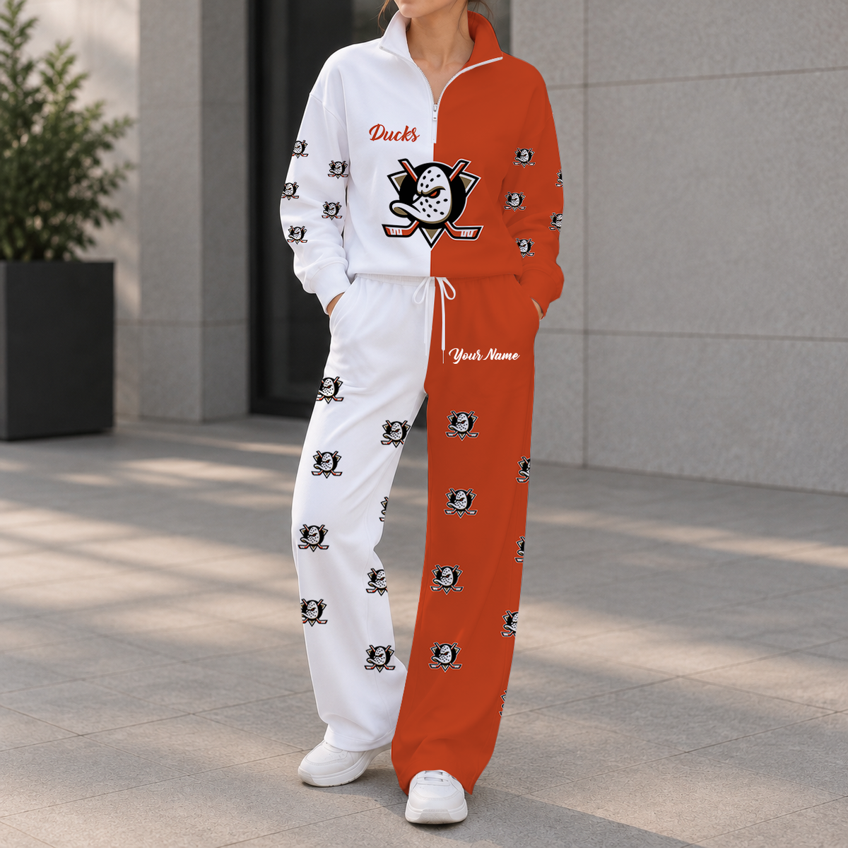 LIMITED EDITION - NEW CUSTOMIZED NHL09 AHD ANAHEIM DUCKS ZIPPER SWEATSHIRT & WIDE LEG PANTS SET