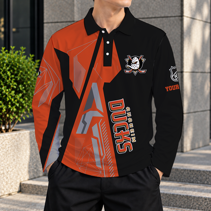LIMITED DROP - NEW CUSTOMIZED NHL09 AHD ANAHEIM DUCKS MEN LONG SLEEVE POLO