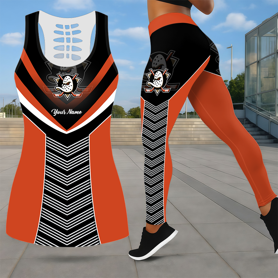 LIMITED EDITION - NEW CUSTOMIZED NHL09 AHD ANAHEIM DUCKS LEGGINGS & HOLLOW TANK TOP SET