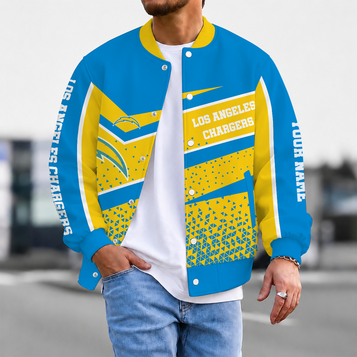 LIMITED EDITION - NEW CUSTOMIZED NFL09 LAC LOS ANGELES CHARGERS SATIN VARSITY & BASEBALL JACKET