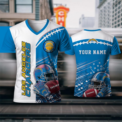 LIMITED EDITION - NEW CUSTOMIZED NFL09 LAC LOS ANGELES CHARGERS V-NECK T-SHIRT