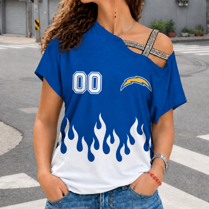 LIMITED EDITION - NEW CUSTOMIZED NFL09 LAC LOS ANGELES CHARGERS WOMEN'S SHOULDER SHIRT