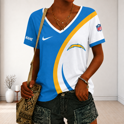 SPECIAL EDITION - NEW CUSTOMIZED NFL09 LAC LOS ANGELES CHARGERS V-NECK FEMALE SHIRT