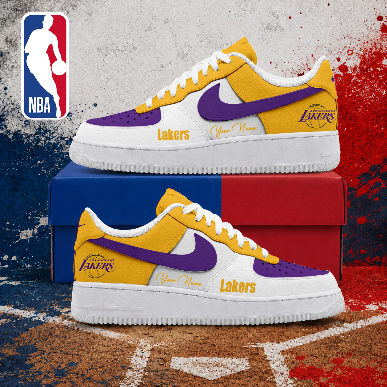 FINAL SALE - NEW CUSTOMIZED NBA09 LLA LOS ANGELES LAKERS AF1 SNEAKERS