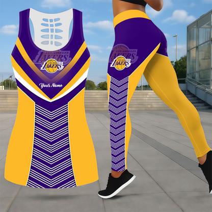 LIMITED EDITION - NEW CUSTOMIZED NBA09 LLA LOS ANGELES LAKERS LEGGINGS & HOLLOW TANK TOP SET