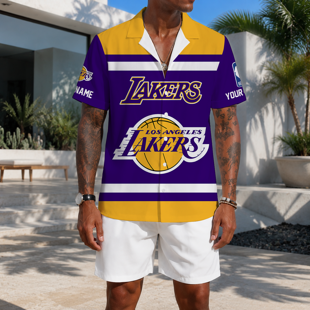 LIMITED EDITION - NEW CUSTOMIZED NBA09 LLA LOS ANGELES LAKERS UNISEX HAWAIIAN SHIRT