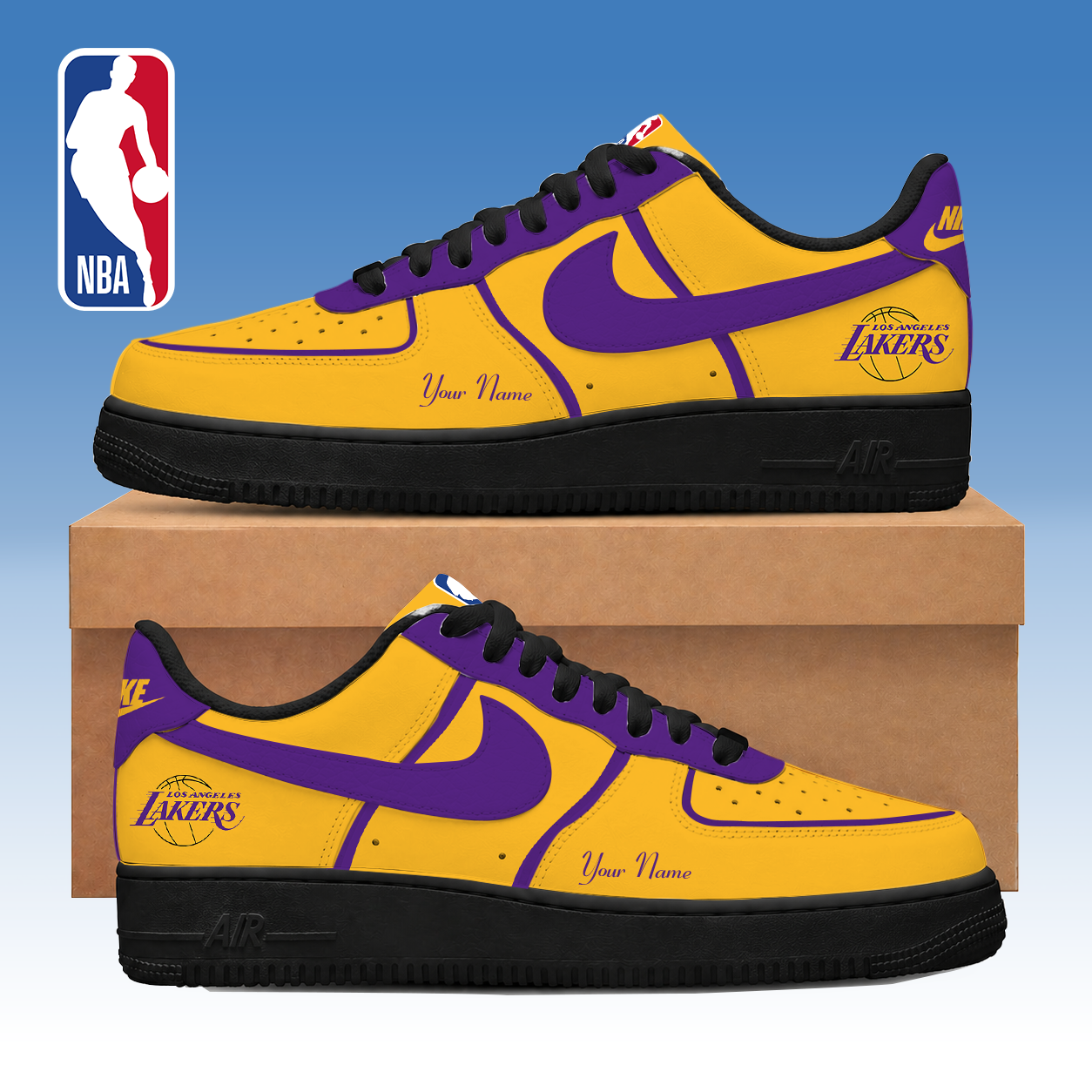 FINAL SALE - NEW CUSTOMIZED NBA09 LLA LOS ANGELES LAKERS AF1 SNEAKERS