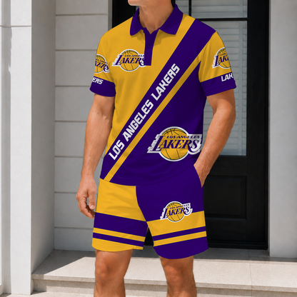 FINAL SALE - NEW CUSTOMIZED NBA09 LLA LOS ANGELES LAKERS POLO SHIRT & SHORT PANTS SET