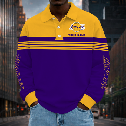 VIRAL EDITION - NEW CUSTOMIZED NBA09 LLA LOS ANGELES LAKERS MEN LONG SLEEVE POLO