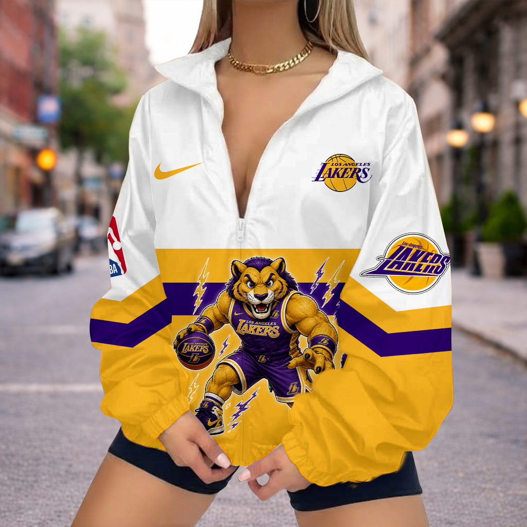 FINAL SALE - NEW CUSTOMIZED NBA09 LLA LOS ANGELES LAKERS V-NECK ZIPPER SWEATSHIRT JACKET