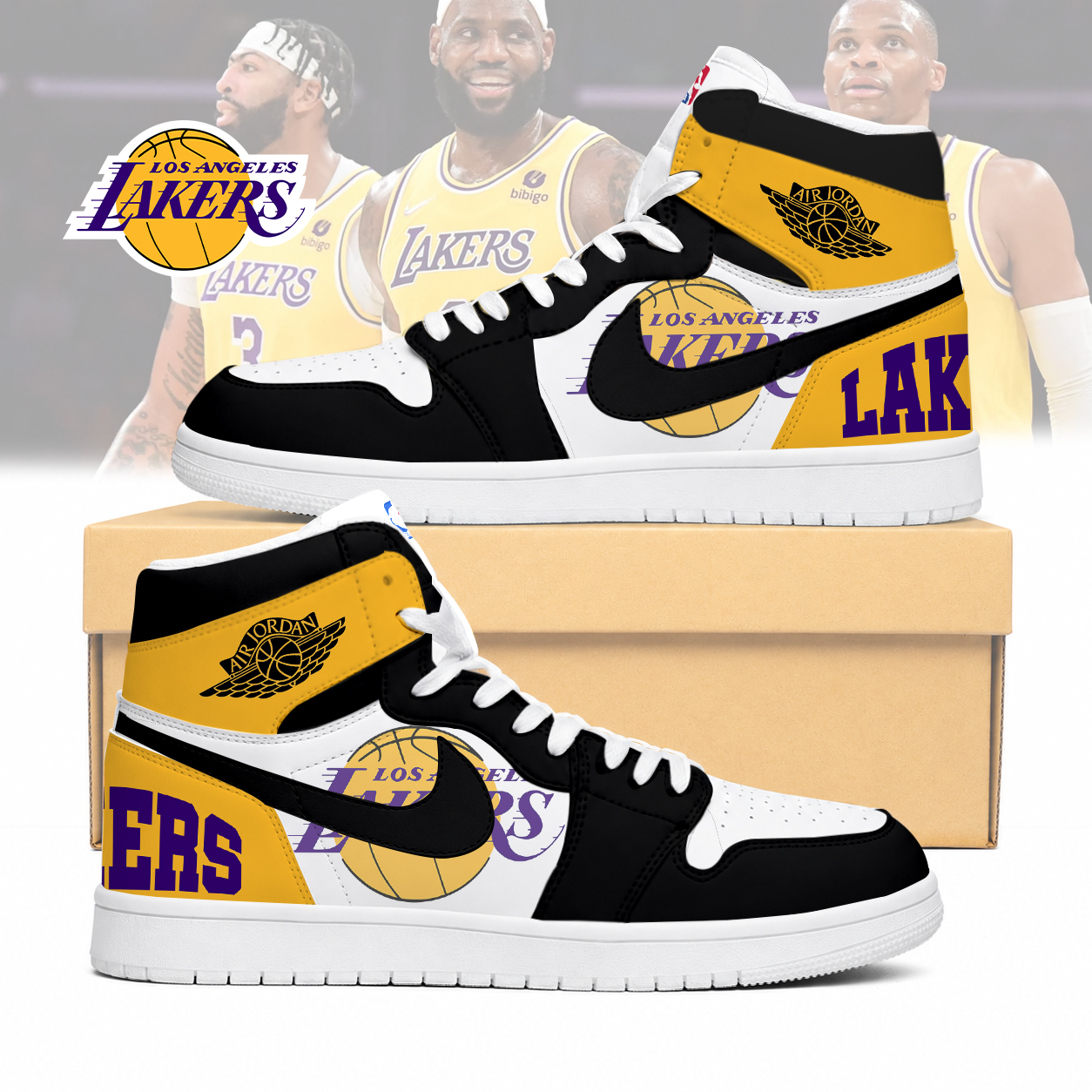 FINAL SALE - NEW CUSTOMIZED NBA09 LLA LOS ANGELES LAKERS AIR JORDAN SNEAKERS