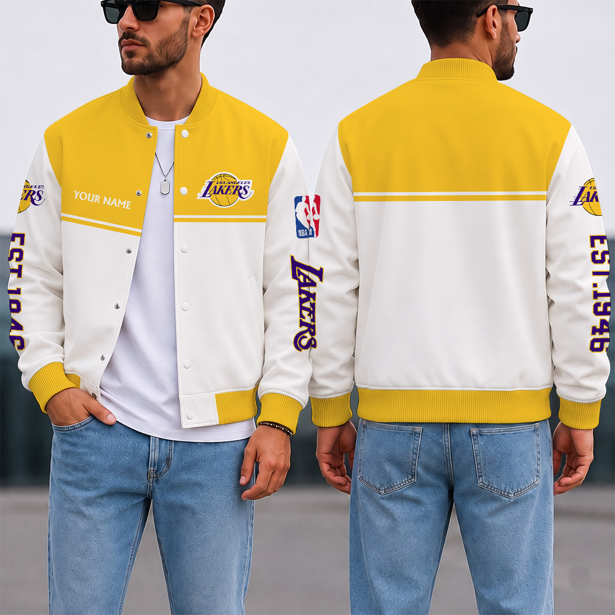 EXCLUSIVE EDITION - NEW CUSTOMIZED NBA09 LLA LOS ANGELES LAKERS BASEBALL JACKET, SATIN VARSITY JACKET