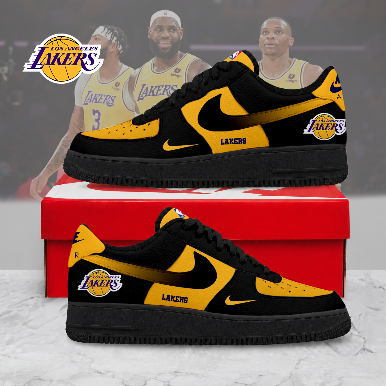 FINAL SALE - NEW CUSTOMIZED NBA09 LLA LOS ANGELES LAKERS AF1 SNEAKERS