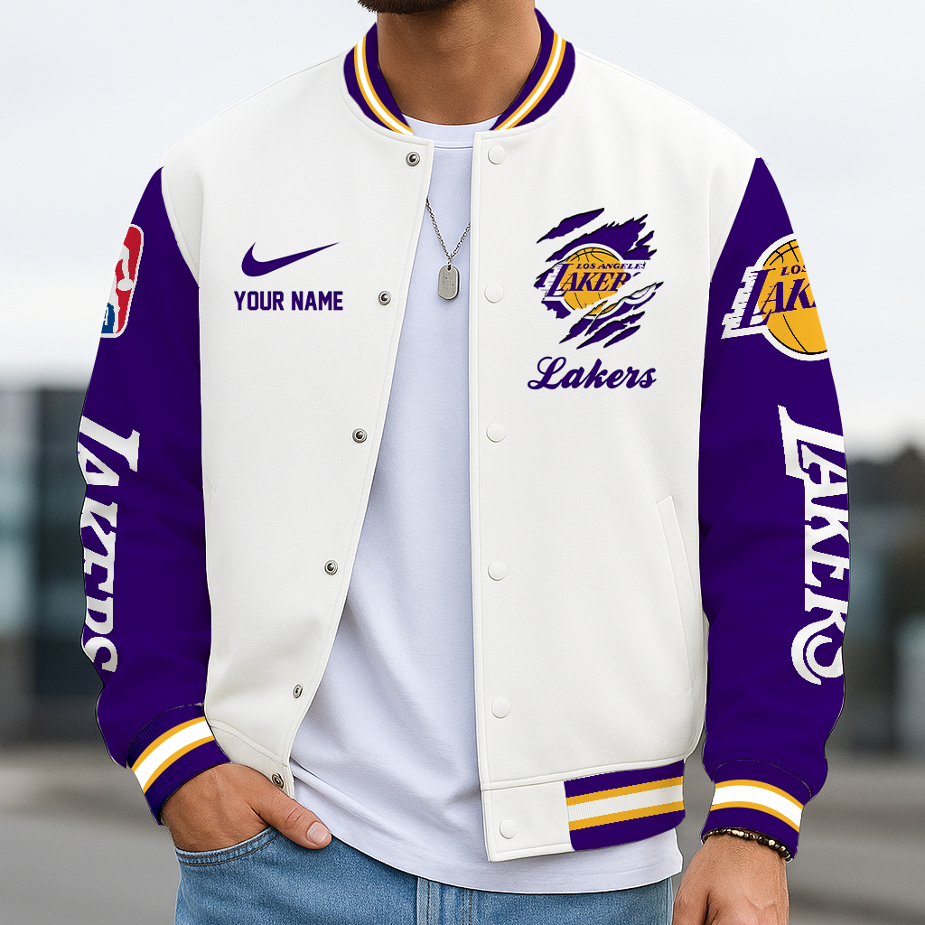 FINAL SALE - NEW CUSTOMIZED NBA09 LLA LA LAKERS BASEBALL JACKET, SATIN VARSITY JACKET