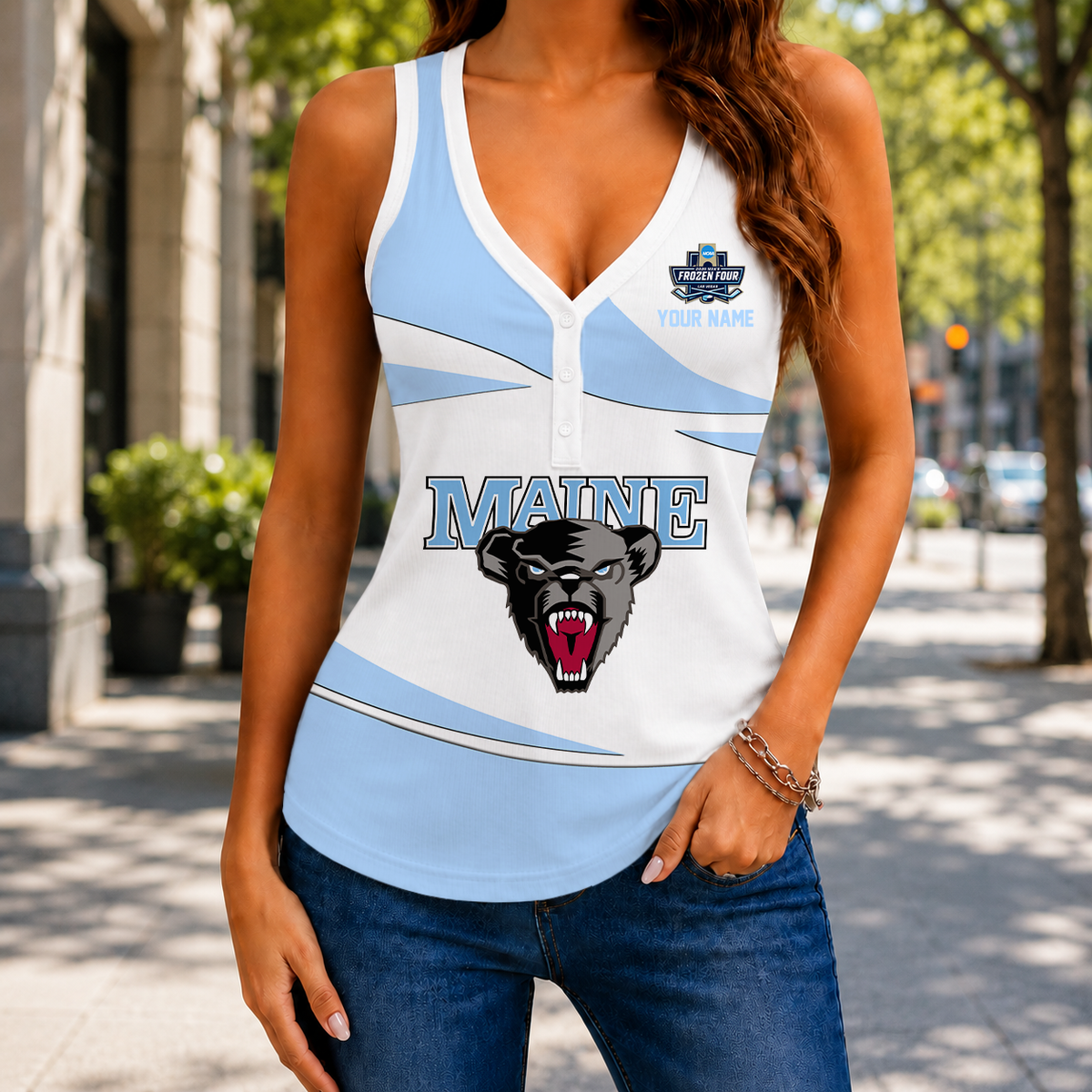 SPECIAL EDITION - NEW CUSTOMIZED NCAA MFF09 MBB MAINE BLACK BEARS WOMEN'S V-NECK TANK TOP