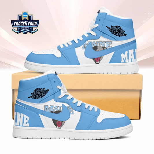 LIMITED EDITION - NEW CUSTOMIZED NCAA MFF09 MBB MAINE BLACK BEARS AIR JORDAN SNEAKERS