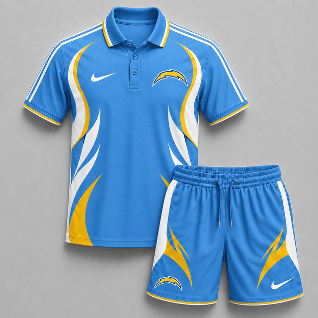 EXCLUSIVE EDITION - NEW CUSTOMIZED | NFL09 LAC LOS ANGELES CHARGERS POLO SHIRT & SHORT PANTS SET