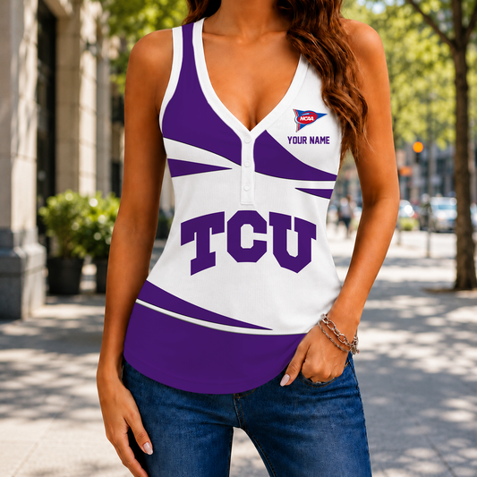 ELETE EDITION - NEW CUSTOMIZED NCAA FBS09 THF TCU HORNED FROGS WOMEN'S V-NECK TANK TOP