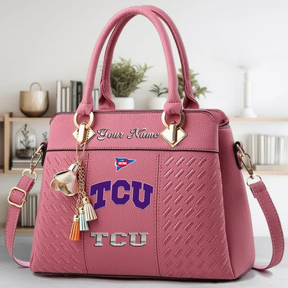 LIMITED EDITION - NEW CUSTOMIZED NCAA FBS09 THF TC HORNED FROGS ZIP HANDBAG MULTICOLOR
