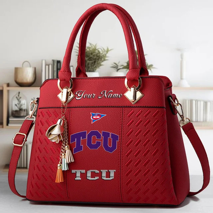 LIMITED EDITION - NEW CUSTOMIZED NCAA FBS09 THF TC HORNED FROGS ZIP HANDBAG MULTICOLOR