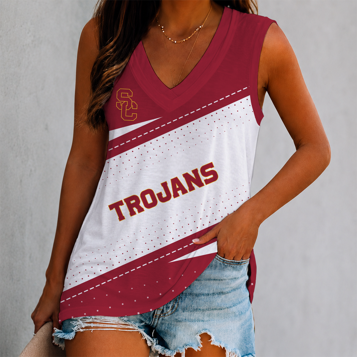 LIMITED EDITION - NEW CUSTOMIZED NCAA CWS09 USC USC TROJANS WOMEN'S V-NECK TANK TOP
