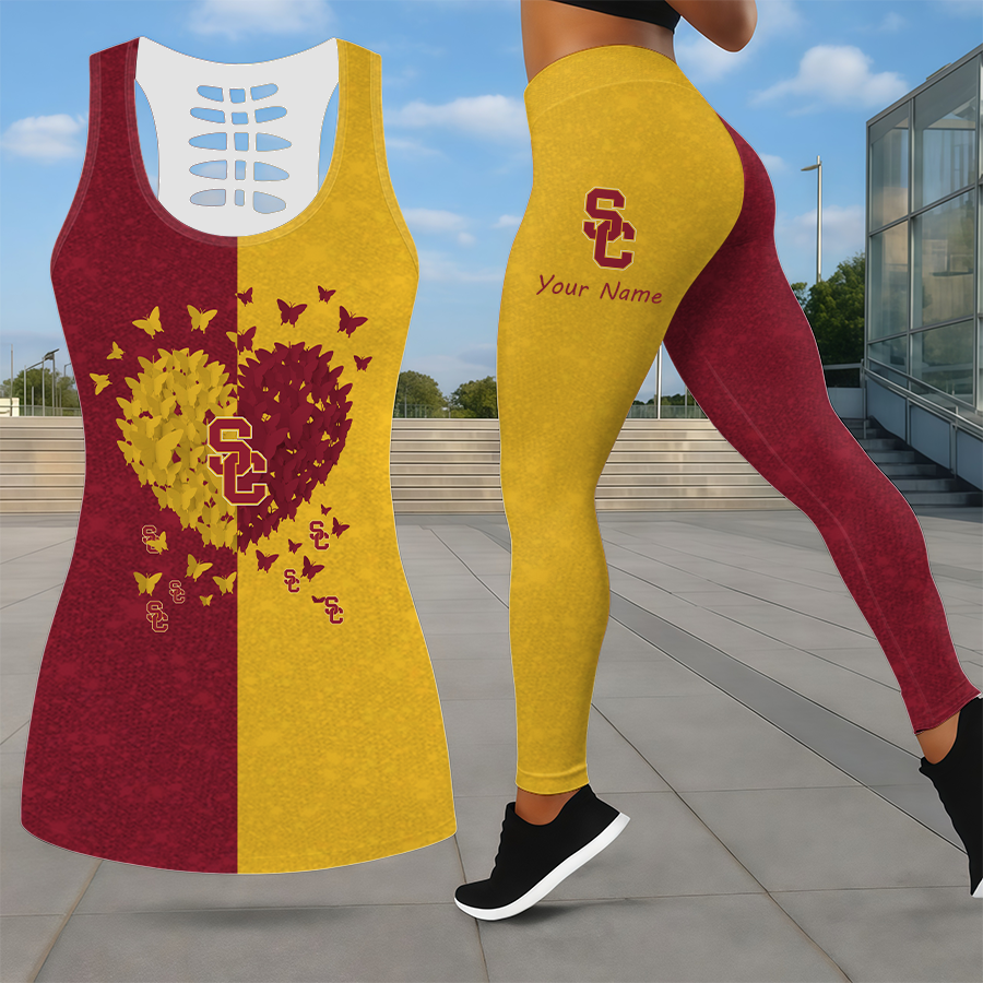 LIMITED EDITION - NEW CUSTOMIZED NCAA CWS09 USC USC TROJANS LEGGINGS & HOLLOW TANK TOP SET