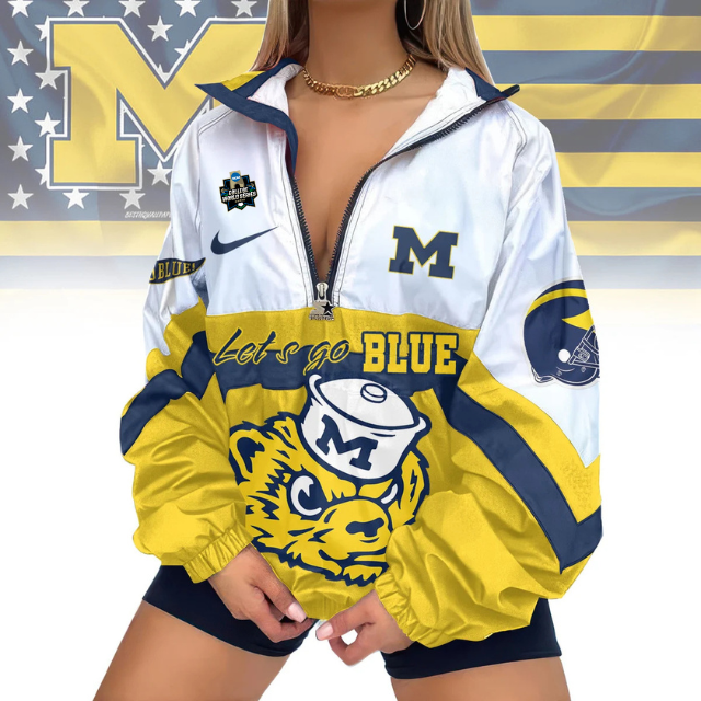 LIMITED EDITION - NEW CUSTOMIZED CWS NCAA01 MIW MI WOLVERINES V-NECK ZIPPER SWEATSHIRT JACKET