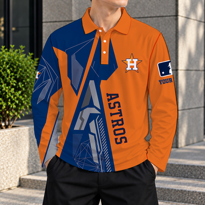 SPECIAL EDITION - NEW CUSTOMIZED MLB10 HAS HOUSTON ASTROS MEN'S LONG SLEEVE POLO