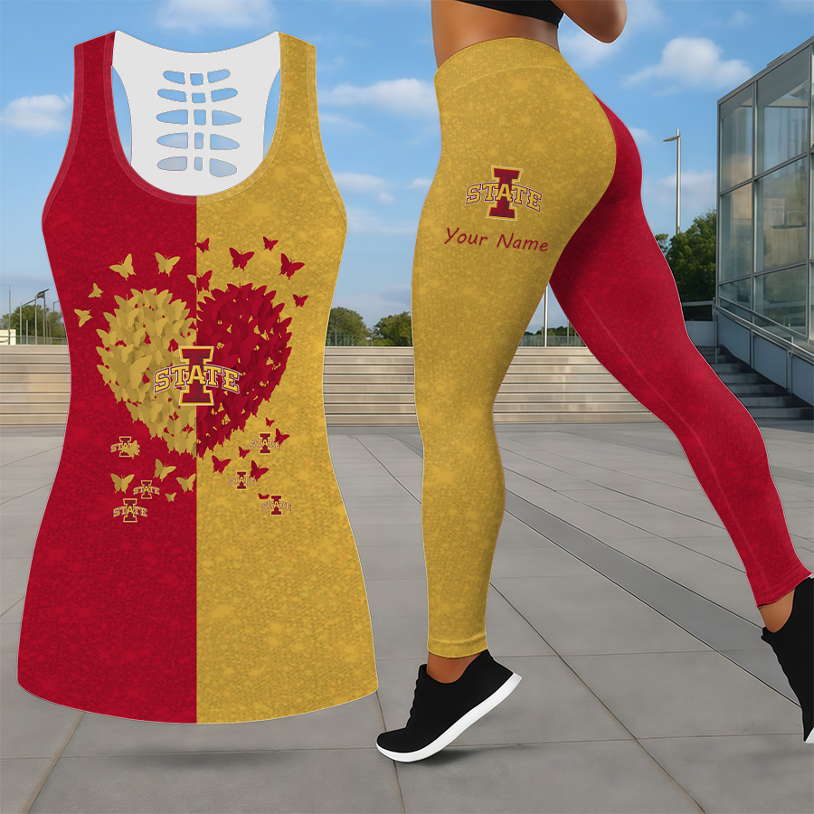 LIMITED EDITION - NEW CUSTOMIZED NCAA MAM10 ISC IOWA STATE CYCLONES LEGGINGS & HOLLOW TANK TOP SET
