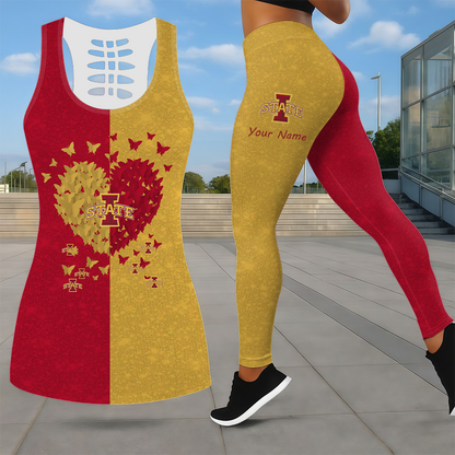 LIMITED EDITION - NEW CUSTOMIZED NCAA MAM10 ISC IOWA STATE CYCLONES LEGGINGS & HOLLOW TANK TOP SET