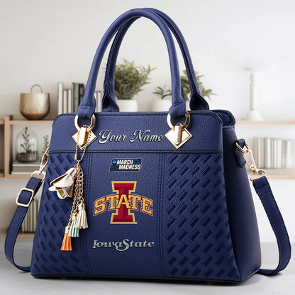 VIRAL EDITON - NEW CUSTOMIZED NCAA MAM10 ISC IS CYCLONES ZIP HANDBAG MULTICOLOR