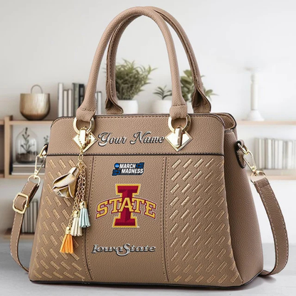 VIRAL EDITON - NEW CUSTOMIZED NCAA MAM10 ISC IS CYCLONES ZIP HANDBAG MULTICOLOR