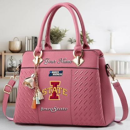 VIRAL EDITON - NEW CUSTOMIZED NCAA MAM10 ISC IS CYCLONES ZIP HANDBAG MULTICOLOR