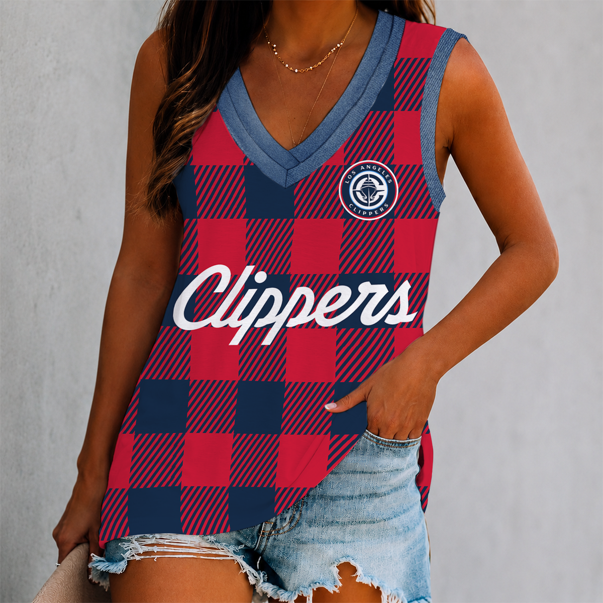 LIMITED EDITION - NEW CUSTOMIZED NBA10 LCL LOS ANGELES CLIPPERS WOMEN'S V-NECK TANK TOP