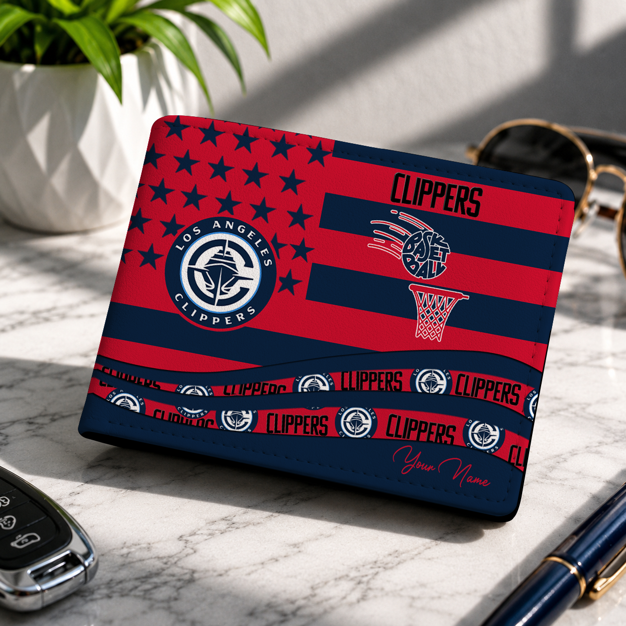 FINAL SALE - NEW CUSTOMIZED NBA10 LCL LOS ANGELES CLIPPERS LEATHER WALLET