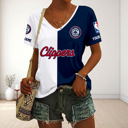 LIMITED EDITION - NEW CUSTOMIZED NBA10 LCL LOS ANGELES CLIPPERS V-NECK FEMALE SHIRT