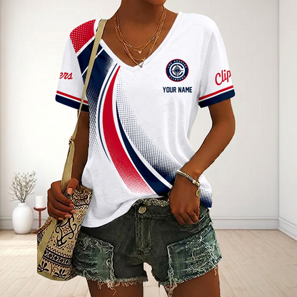 FINAL SALE - NEW CUSTOMIZED NBA10 LCL LOS ANGELES CLIPPERS V-NECK FEMALE SHIRT