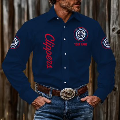 FINAL SALE - NEW CUSTOMIZED NBA10 LCL LOS ANGELES CLIPPERS MEN'S LONG SLEEVE BUTTON-UP SHIRT