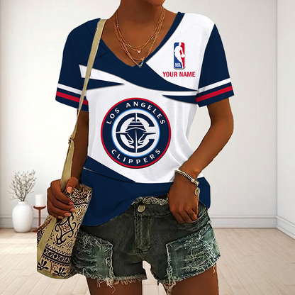 FINAL SALE - NEW CUSTOMIZED NBA10 LCL LOS ANGELES CLIPPERS V-NECK FEMALE SHIRT
